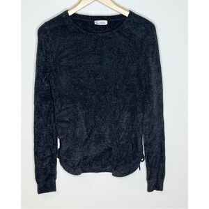 Carve Designs Chenille Crew Neck Sweater Side Lace Up Black Small
